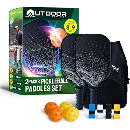 Outdoorcruiser Outdoor Cruiser Pickleball Set, USAPA Approved, Carbon Fiber Paddles, 2 Rackets, 4 Balls, Sling Bag OCCPKB20