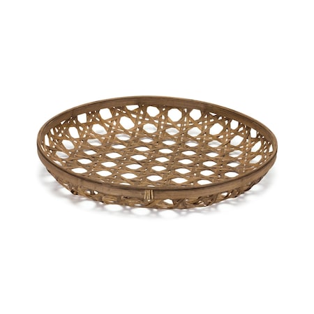 Homeroots 22in Brown Round Bamboo Vanity Tray 516323