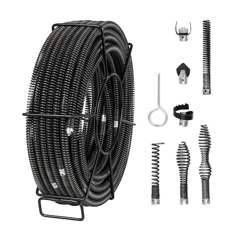 Vevor Sectional Drain Cleaning Cable 100FTx5/8In & 7 Cutters for 0.8 in-3.9 in Pipes 100ft*5/8