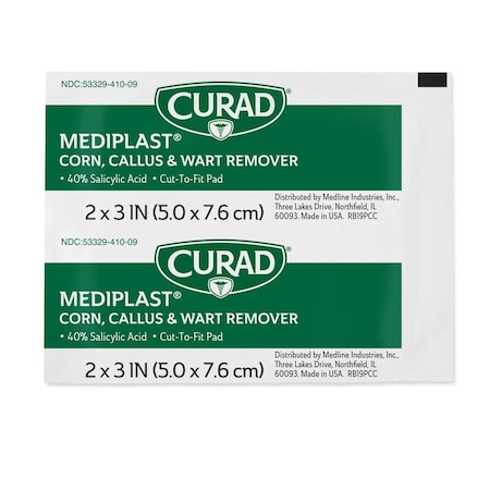 Medline CURAD Mediplast Corn, Callus and Wart Remover Pads, 2in x 3in, 25PK CUR01496Z