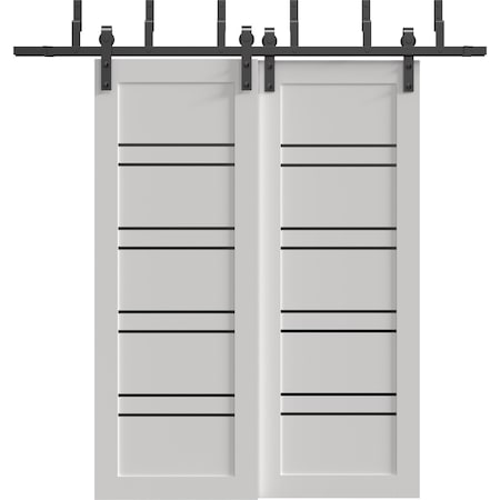 Sartodoors Sliding Closet Barn Bypass Doors 60 x 96 inches, BASIC 4901 White with Black Glass, 6.6ft Rails Ha BASIC4901BBB-WS-6096