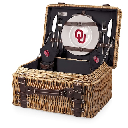 Picnic Time Family Of Brands NCAA Oklahoma Sooners Champion Picnic Basket for 2, Large Wicker Picnic Set 208-40-179-454-0