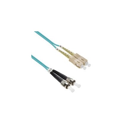 Cable Wholesale SC/UPC to ST/UPC OM3 Duplex 2.0mm Fiber Optic Patch Cord, OFNR, Multimode 50/125, Aqua SCST-31002