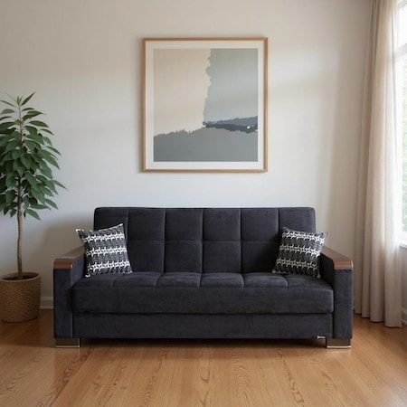 Homeroots 87" Black Microfiber Convertible Futon Sleeper Sofa And Toss Pillows With Storage 607097