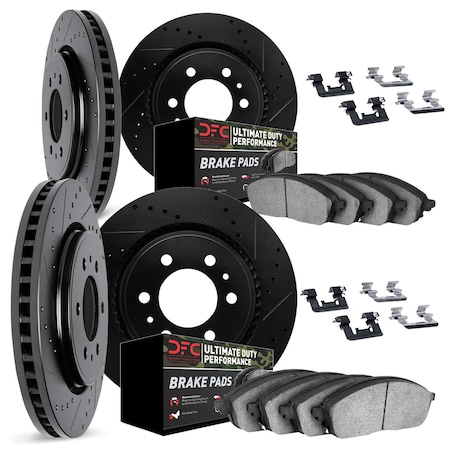 Dynamic Friction Co DFC Brake Rotor Drilled & Slotted - Black- w/Ultimate Duty Brake Pad & HW Kit 8414-76005