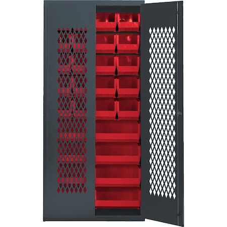 Quantum Storage Systems SPECIALTY CABINET W/28 RED BINS MESH-240250RD