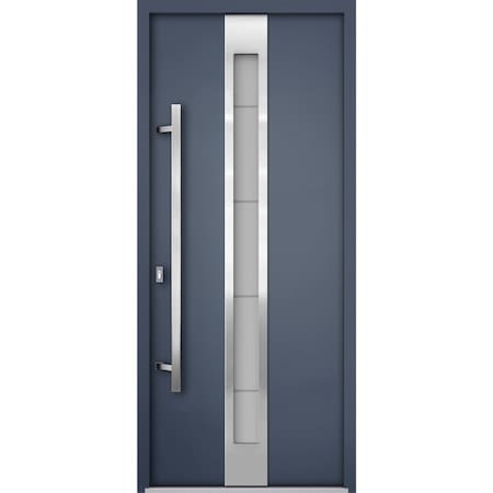 Vdomdoors Steel Door Deux 1717 Gray Graphite Stainless Inserts Single Modern Painted 36x80 DEUX1717EXD-GRE-W36xH80-RH-O