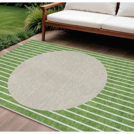 Homeroots 9' X 12' Green And Gray Striped Washable Indoor Outdoor Area Rug 597161