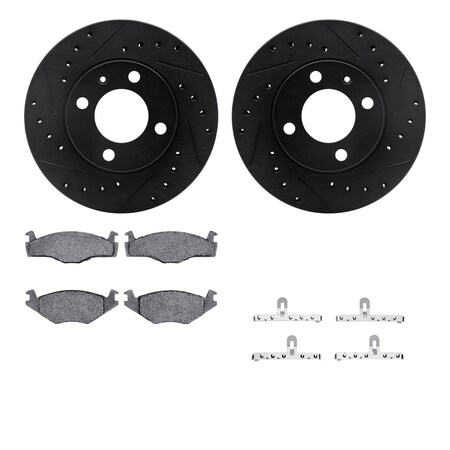 Dynamic Friction Co DFC Rotors-Drilled & Slotted-Black w/ 5000 Advanced Brake Pads Incl Hdw 8512-74002