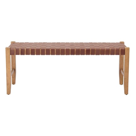 Homeroots 48in Brown Faux Leather and Solid Wood Upholstered Bench 668865