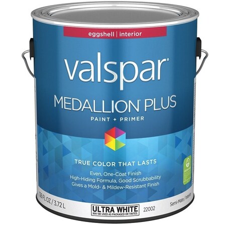 Valspar Medallion Plus 2200 Latex Paint, Acrylic Base, Eggshell Sheen, Ultra White Base, 1 gal, Can 028.0022002.007