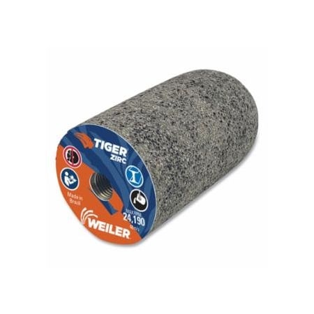 Weiler Tiger Grinding Plug, 1-1/2 in dia x 3 in Thick x 3/8 in-24 Arbor, 20 Grit, Zirconia Alumina, 12PK 804-68326