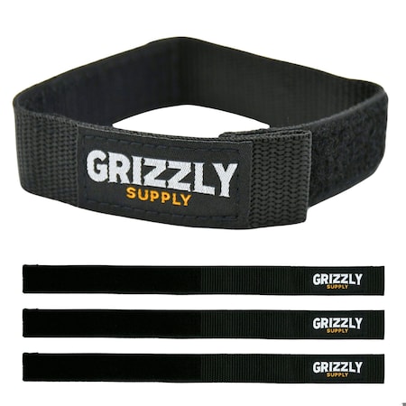 Grizzly Supply Bundle Strap, 12 in L, 1 in W, Hook and Loop Closure, Reusable, Black, 3PK GS-HLBS12-0