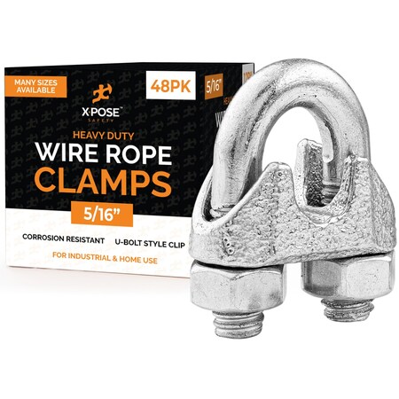 Xpose Safety Wire Rope Clamp for Stainless Steel 5/16in Galvanized U Bolt Cable Clips, 48PK GCC516-48-X-S