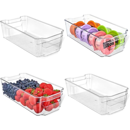 Lifemaster Multi-Purpose Refrigerator Bins, Stackable Organizer with Easy Grip Handles, 4PK LMFRD44G