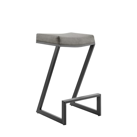 Armen Living Atlantis 26in Backless Counter Stool with Matte Black Iron and Vintage Gray Faux Leather LCAT26BLKVGRY