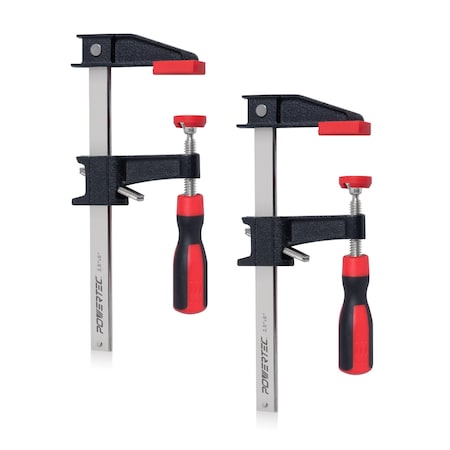 Powertec 6 in. Steel Bar Clamps w/ 600 lbs Loads Limit & 2-1/2 in. Throat, Quick-Release F Clamp, 2PK 71917N