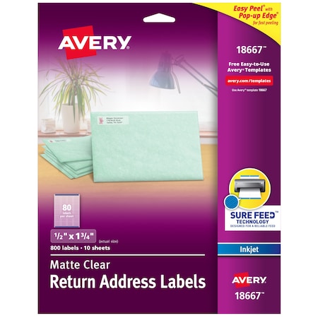 Avery Matte Clear Return Address Labels, PK800 18667