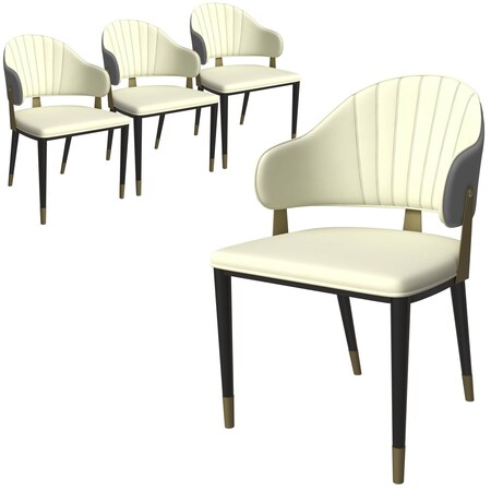 Leisuremod Aria Modern Dining Chair in Leather and Iron Legs with Curved Back in Grey, 4PK AC45GR4