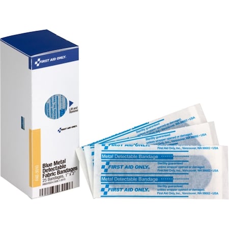 Lorell 1 x 3 in. Metal Detectable Bandages, Fabric - Blue FAOFAE3010