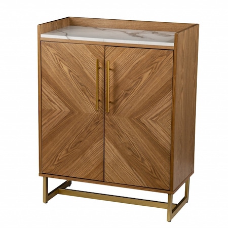 Homeroots Retro Gold Natural and Faux Marble Wine Cabinet 401689