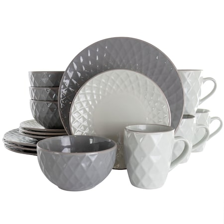 Elama Tahitian Diamond 16 Piece Stoneware Dinnerware Set in Slate and Pearl EL-TAHITIANDIAMOND
