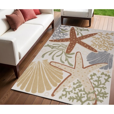 Homeroots 4' X 6' Ivory Orange And Blue Indoor Outdoor Area Rug 527628