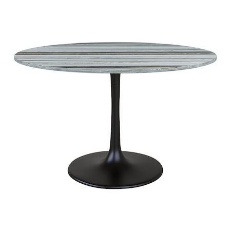 Homeroots 48" Gray and Black Marble and Aluminum Pedestal Base Round Top Dining Table 572219
