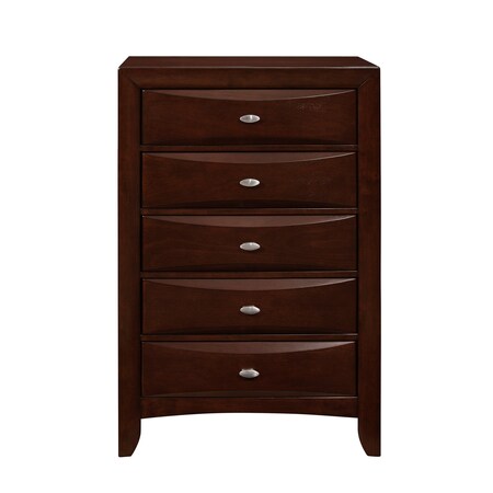Homeroots New Merlot Chest With 5 Chambared Drawer 384020