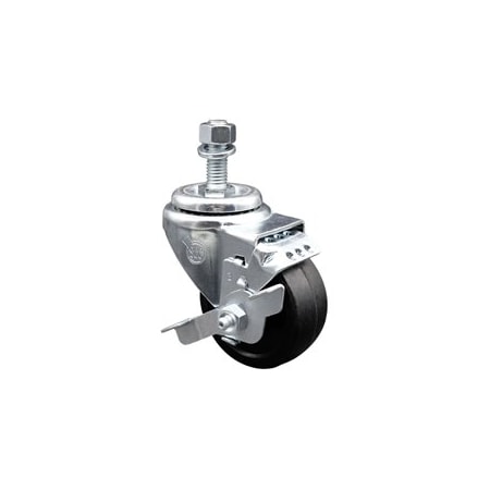 Service Caster 3.5 Inch SS Soft Rubber Wheel Swivel 12mm Threaded Stem Caster with Brake SCC-SSTS20S3514-SRS-TLB-M1215