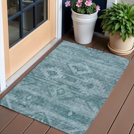 Homeroots 3' X 5' Teal Blue And Aqua Southwestern Washable Indoor Outdoor Area Rug 588732