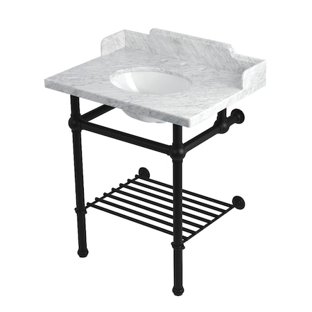Kingston Brass 30-Inch Carrara Marble Console Sink with Brass Legs and Shelf, 8-Inch, 3-Hole LMS30MBB0