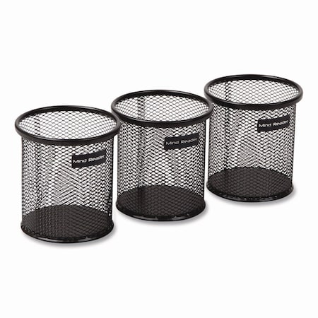 Mind Reader Metal Mesh Utensil Holder, 3.5in dia x 3.7inh, Black, 3PK CLIPMESH3-BLK