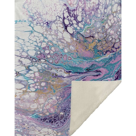 Homeroots 50" X 70" Purple Ivory And Teal Abstract Microfiber Plush Throw Blanket 712319