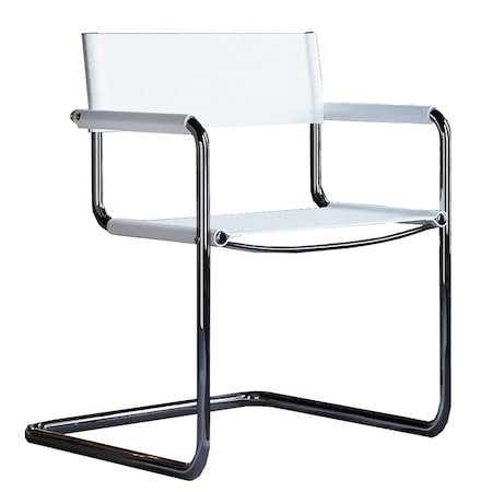 Homeroots 23" Silver And White Leather and Stainless Steel Arm Chair 667633