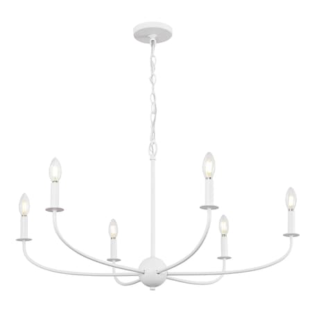 Jonathan Y Ainsley 35" 6-Light Grand Traditional Farmhouse Adjustable Swooping Arm Candle-Style Metal LED Chand JYL9562A