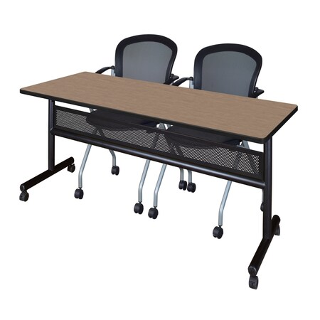 Regency Kobe Flip-Top Privacy Nesting Table W/ 2 Cadence Nest Chairs, 72 in W, 24 in L, Noble Oak MKFTM7224NO23BK