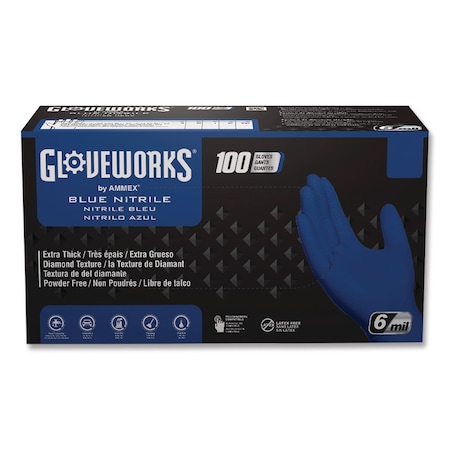 Gloveworks By Ammex HD Industrial Nitrile Gloves, Powder-Free, XX-Large, 6 mil Thick, 9.5" Long, Royal Blue, 1000PK GWRBN49100