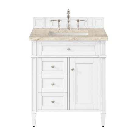 James Martin Vanities Brittany 30" Single Vanity in Bright White, w/ 3 CM Tajnar Eclos Top 655-V30-BW-3TJR