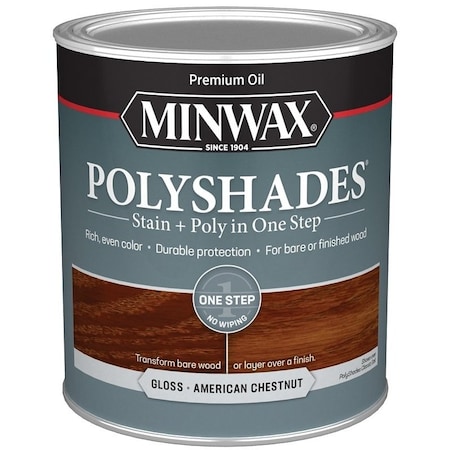 Minwax 614750444 Waterbased Polyurethane Stain, Gloss, Liquid, American Chestnut, 1 qt, Can 614750