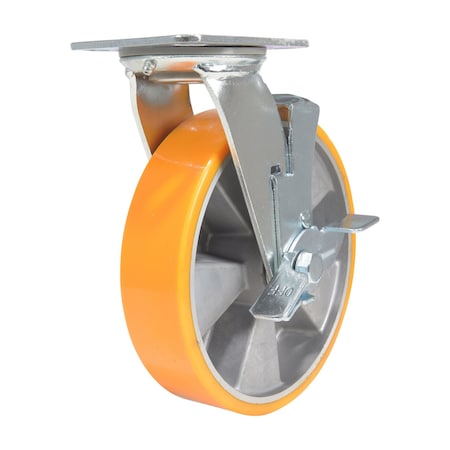 Vestil Polyurethane Swivel With Brake Caster 8 In. Diameter x 2 In. Width 1760 lb Orange/Silver CST-VE-8X2PUA-SWB