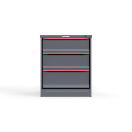 Strong Hold 3 drawer cabinet - (1x 8ft, 1x 9ft, 1x 10ft) - Red accents - Keyed Alike S3036-PPAAS-0306DS