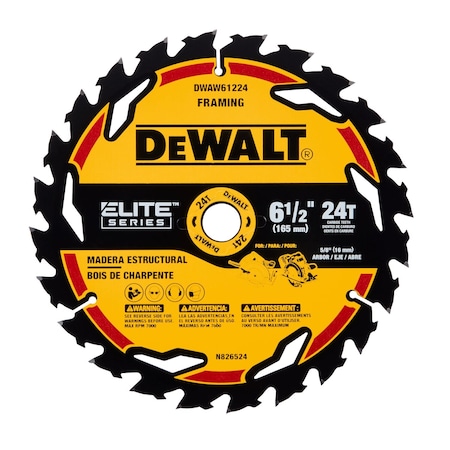 Dewalt CircularSawBlade, Carbide, Dia:6.5" DWAW61224