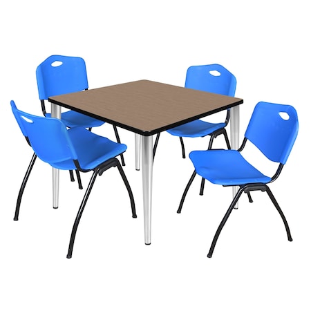 Regency Square Kahlo Breakroom Table W/ 4 M Stack Chairs, 42 in W, 42 in L, Noble Oak TPL4242NOCM47BE