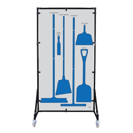5S Supplies Housekeeping Shadow Board Broom Station V8, Gray / Blue, Broom + Stand, No Text HSB-V8-GRAY/BLUE-BO-STAND-NO TEXT