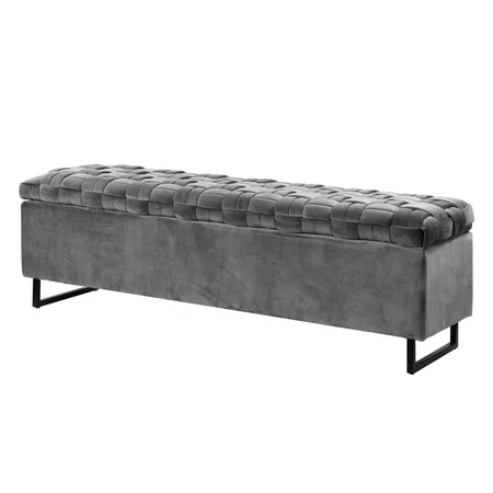 Homeroots 16" Gray Upholstered Velvet Bench with Flip top 530663