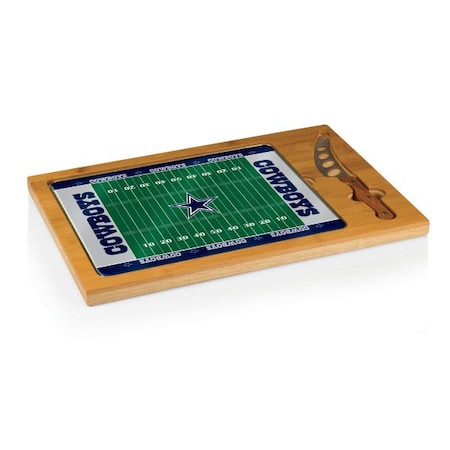 Picnic Time Family Of Brands NFL Dallas Cowboys - Football Field - Icon Glass Top Cutting Board & Knife Set 910-00-505-094-2