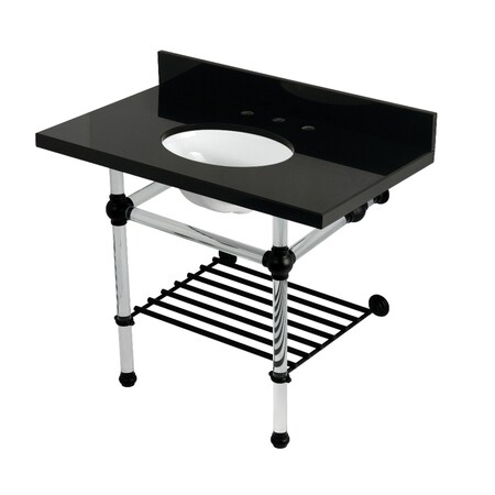 Kingston Brass 36-Inch Black Granite Console Sink with Acrylic Legs and Shelf, 8-Inch, 3-Hole KVPK3630KAB0