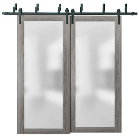 Sartodoors Sliding Closet Frosted Glass Barn Bypass Doors with Hardware Planum 2102 36x96 (2* 18x96) Solid Cor PLANUM2102BBB-GA-3696