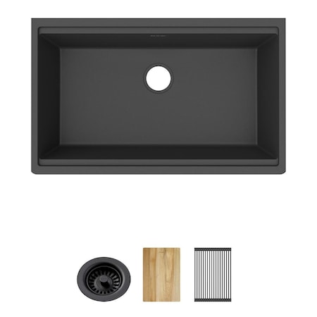Elkay Quartz Classic 33" x 22" x 9-1/2" Single Bowl Undermount Workstation Sink 4pc Kit Matte Black ELGRU13322WOMB0